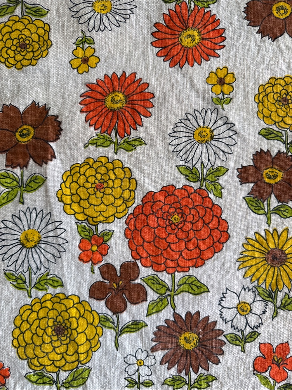 Mid Century Flower Power Linen Tea Towel